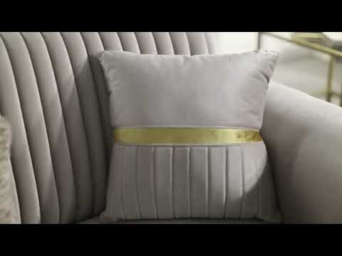 Antigua Taupe Fabric 2-Piece Sofa and Love Seat Set with Geometric Pattern Arms & Gold Trim – Matrix