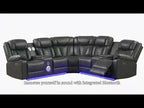 3 pc Challenger grey faux leather power motion sectional sofa with LED , USB charging, cup holders Bluetooth speakers