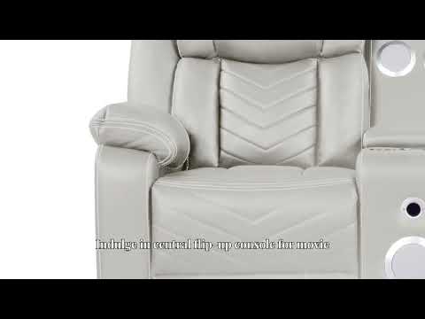 2 pc Challenger ice faux leather power motion sofa and love seat with USB charging, LEDS , cup holders bluetooth speakers