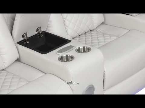 2 pc Benz ice faux leather power motion sofa and love seat with wireless charging, LEDS , cup holders bluetooth speakers