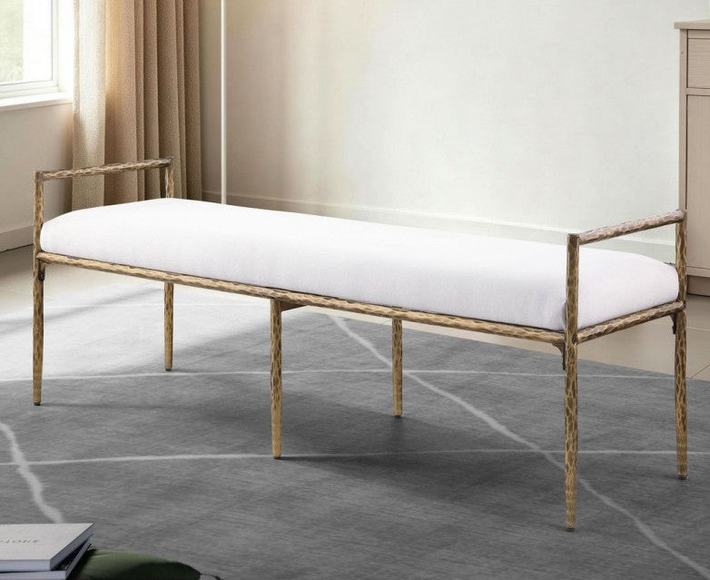 Best Master 58" Cloud White Cushion Bedroom Entry Bench with Gold Metal Twig-Style Legs and Arms – RC700CB