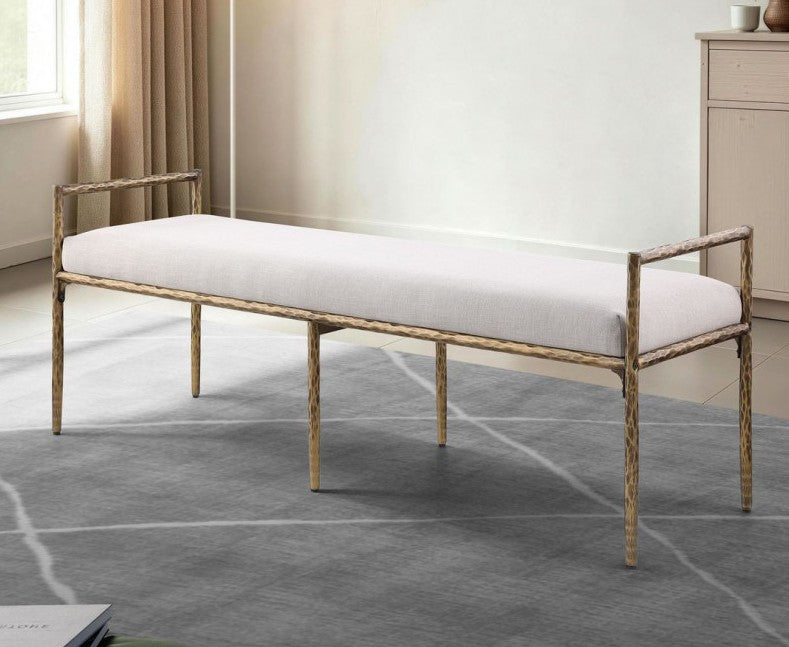 Best Master 58" Sand Cushion Bedroom Entry Bench with Gold Metal Twig-Style Legs and Arms – RC700SB
