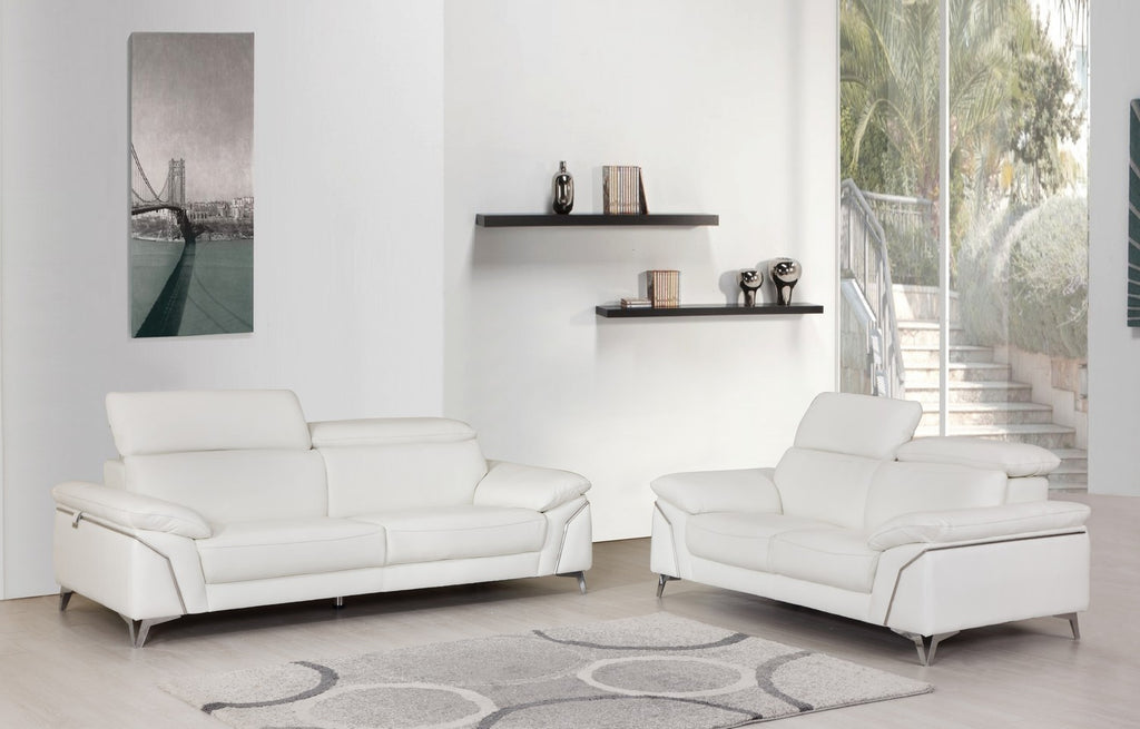 Global United 727WH-2PC 2 pc Orren ellis luigi divanitalia white italian leather sofa and love seat set