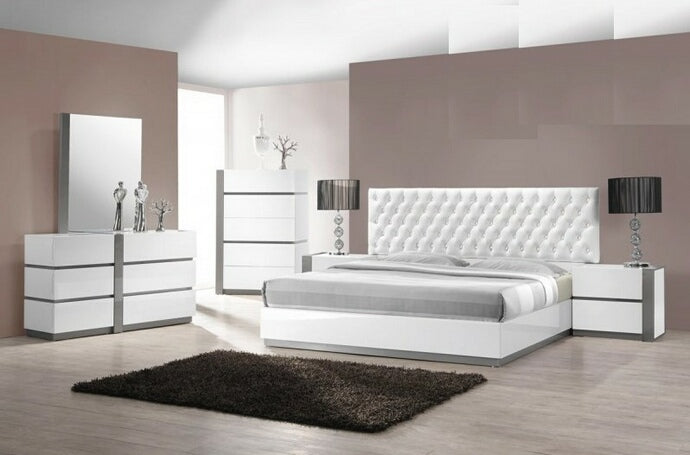 Best Master Seville 4 pc seville modern style white lacquer finish wood queen bedroom set