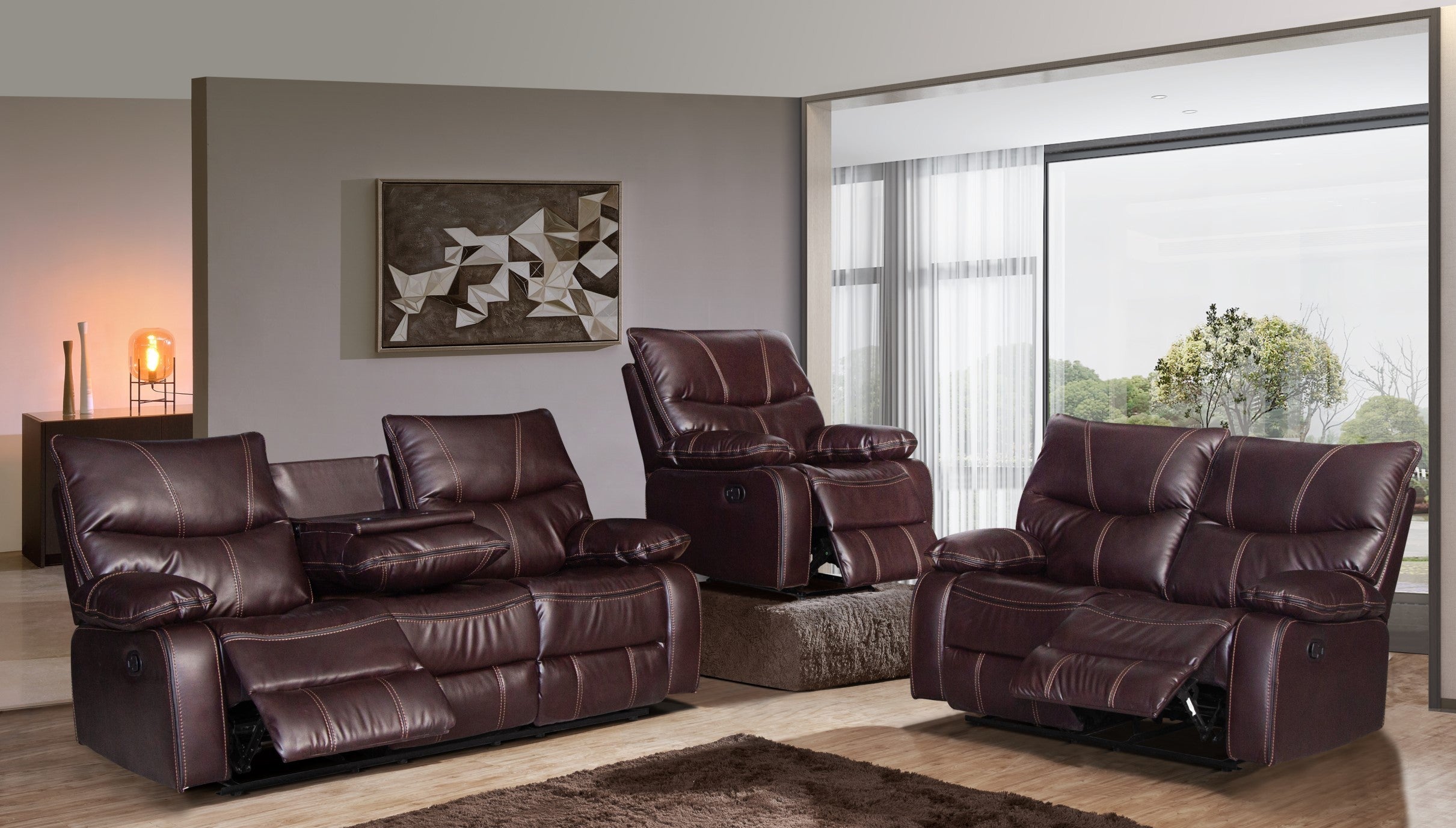 Mc-Ferran SF1011-2PC 2 pc townsend brown premium leather air reclining sofa and love seat set drop down table back on sofa