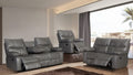 Mc-Ferran SF1012-2PC 2 pc townsend grey premium leather air reclining sofa and love seat set drop down table back on sofa