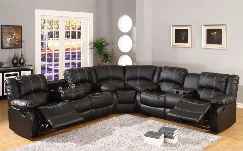 Mc Ferran SF3591-3PC 3 pc Red barrel studio black leather aire accented stitching and recliner ends sectional sofa