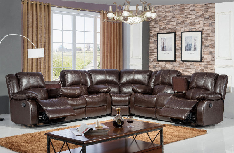 Mc-Ferran SF3593-3PC 3 pc Red barrell studio hattie brown faux leather and recliner ends sectional sofa