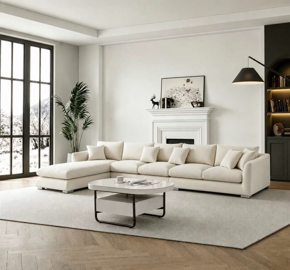 Mc Ferran Glamour Beige Fabric 4-Piece Sectional Sofa with Chaise – SF777