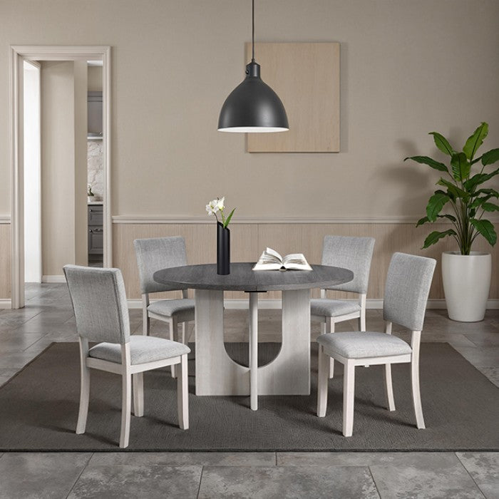 SL3406GY-5PC 5 pc Oberto two tone grey finish wood 47" round mid-century modern dining table set
