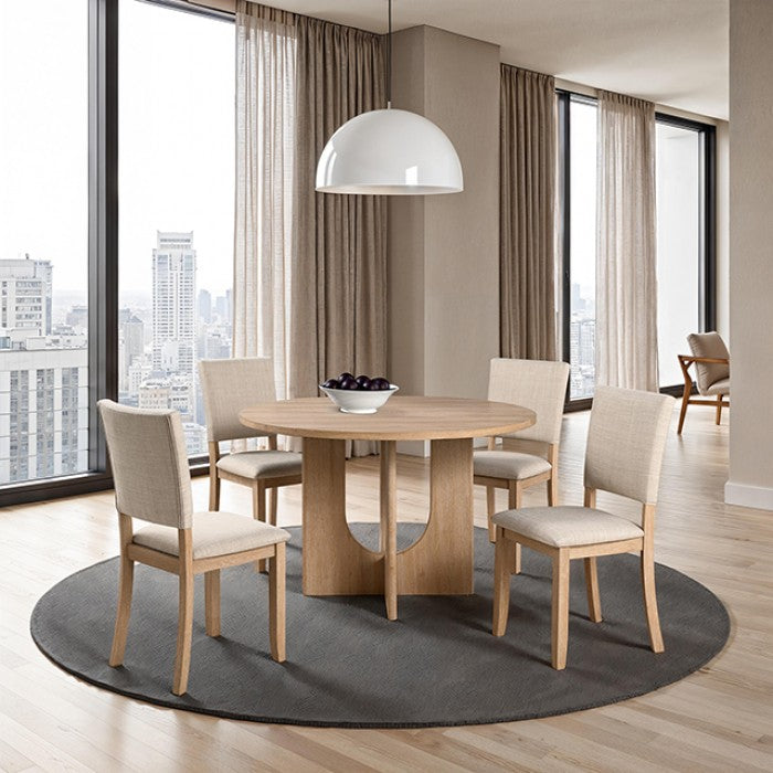 SL3406NT-5PC 5 pc Oberto natural finish wood 47" round mid-century modern dining table set