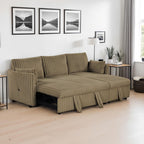SL64002BR-SF 2 pc Denholme brown faux fur wide corduroy fabric sofa set with pop up chaise and pop up sleep area USB charging