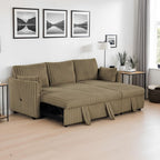SL64002BR-SF 2 pc Denholme brown faux fur wide corduroy fabric sofa set with pop up chaise and pop up sleep area USB charging