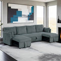 SL64002DG-SECT 3 pc Denholme dark grey faux fur wide corduroy fabric sofa set with double chaise pop up and pop up sleep area USB charging