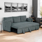 SL64002DG-SF 2 pc Denholme dark grey faux fur wide corduroy fabric sofa set with pop up chaise and pop up sleep area USB charging
