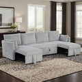 SL64002GY-SECT 3 pc Denholme light grey faux fur wide corduroy fabric sofa set with double chaise pop up and pop up sleep area USB charging