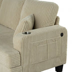 SL6932BG-2PC 2 pc Moretaine beige corduroy fabric sofa and love seat set with squared arms cup holders