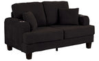 SL6932BK-2PC 2 pc Moretaine black corduroy fabric sofa and love seat set with squared arms cup holders
