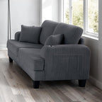 SL6932DG-2PC 2 pc Moretaine dark gray corduroy fabric sofa and love seat set with squared arms cup holders