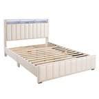 SL7001BG Farese beige fabric queen bed with nail head trim storage headboard with LED lighting