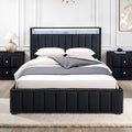SL7001BK Farese black fabric queen bed with nail head trim storage headboard with LED lighting