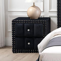 SL7001BK-N Farese black fabric 2 - drawer nightstand nail head trim crystal handles vertical channel tufting