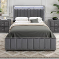 SL7001GY Farese dark grey fabric queen bed with nail head trim storage headboard with LED lighting