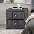 SL7001GY-N Farese grey fabric 2 - drawer nightstand nail head trim crystal handles vertical channel tufting