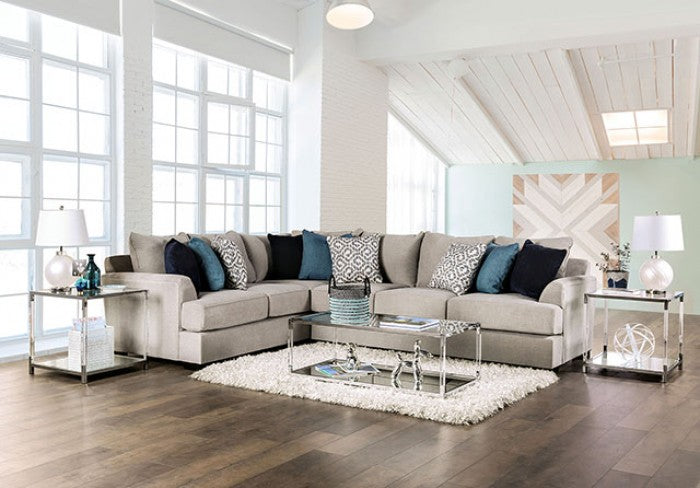 SM1120 2 pc gunnersbury grey chenille fabric "L" shaped sectional sofa set with rounded square arms