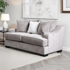 SM1249 2 pc Mayfield grey woven fabric sofa and love seat set multi color throw pillows set back arms