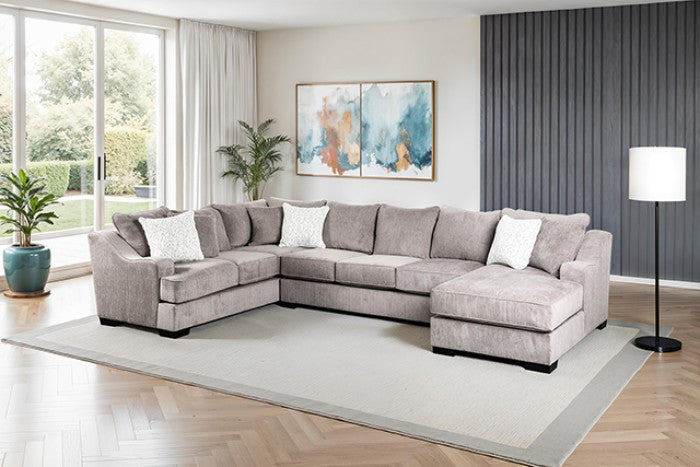 SM1249-SECT 3 pc Mayfield woven grey chenille fabric 164" large sectional sofa with chaise