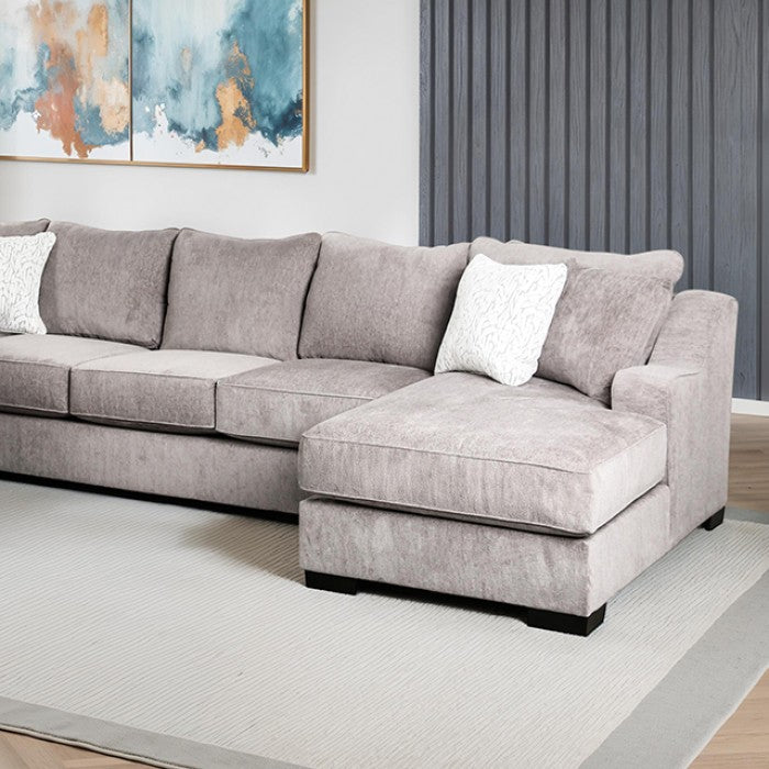 SM1249-SECT 3 pc Mayfield woven grey chenille fabric 164" large sectional sofa with chaise