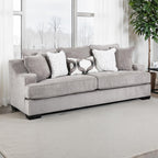SM1249 2 pc Mayfield grey woven fabric sofa and love seat set multi color throw pillows set back arms