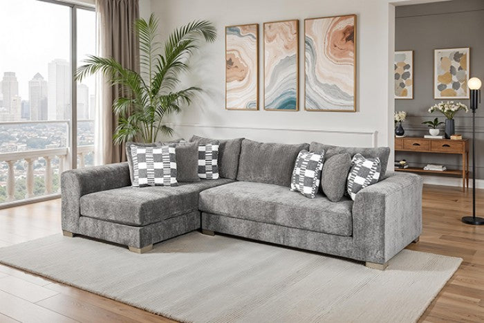 SM1250 2 pc Artesia charcoal grey woven textured fabric 134" large sectional sofa with chaise