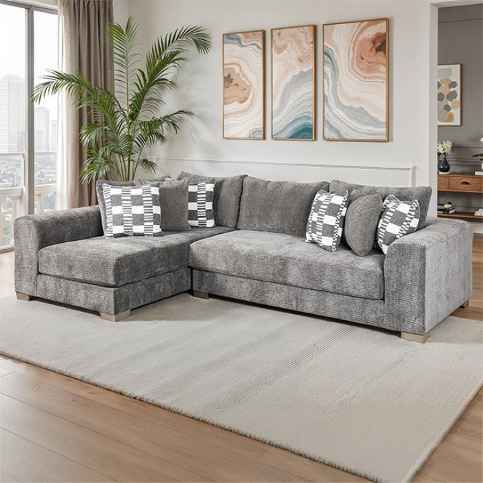 SM1250 2 pc Artesia charcoal grey woven textured fabric 134" large sectional sofa with chaise