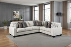 SM1252 2 pc Millburn white woven fabric sectional sofa with wide track arms mulitple throw pillows