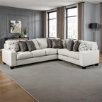 SM1252 2 pc Millburn white woven fabric sectional sofa with wide track arms mulitple throw pillows