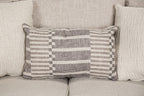 SM1253 2 pc Gervais taupe woven fabric sofa and love seat set multi color throw pillows nail head trim