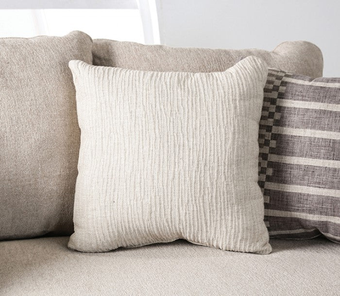 SM1253 2 pc Gervais taupe woven fabric sofa and love seat set multi color throw pillows nail head trim