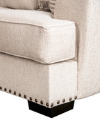 SM1253 2 pc Gervais taupe woven fabric sofa and love seat set multi color throw pillows nail head trim