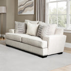 SM1253 2 pc Gervais taupe woven fabric sofa and love seat set multi color throw pillows nail head trim