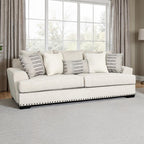 SM1253 2 pc Gervais taupe woven fabric sofa and love seat set multi color throw pillows nail head trim