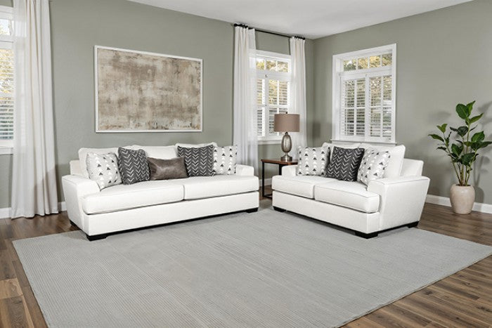 SM1254 2 pc Hyde park grey woven fabric sofa and love seat set multi color throw pillows set back arms