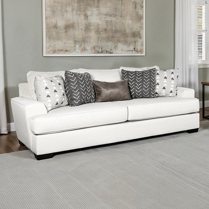 SM1254 2 pc Hyde park grey woven fabric sofa and love seat set multi color throw pillows set back arms