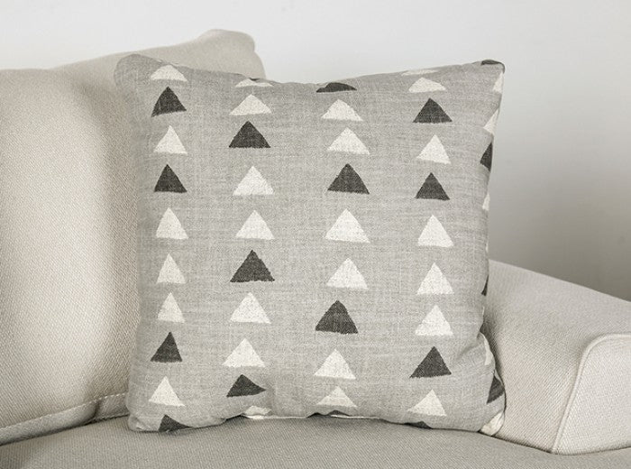 SM1254 2 pc Hyde park grey woven fabric sofa and love seat set multi color throw pillows set back arms