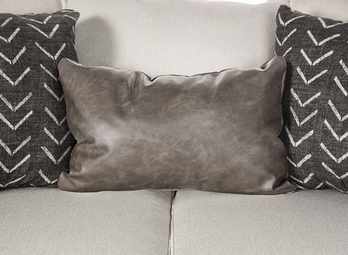 SM1254 2 pc Hyde park grey woven fabric sofa and love seat set multi color throw pillows set back arms