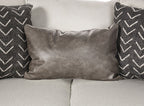 SM1254 2 pc Hyde park grey woven fabric sofa and love seat set multi color throw pillows set back arms