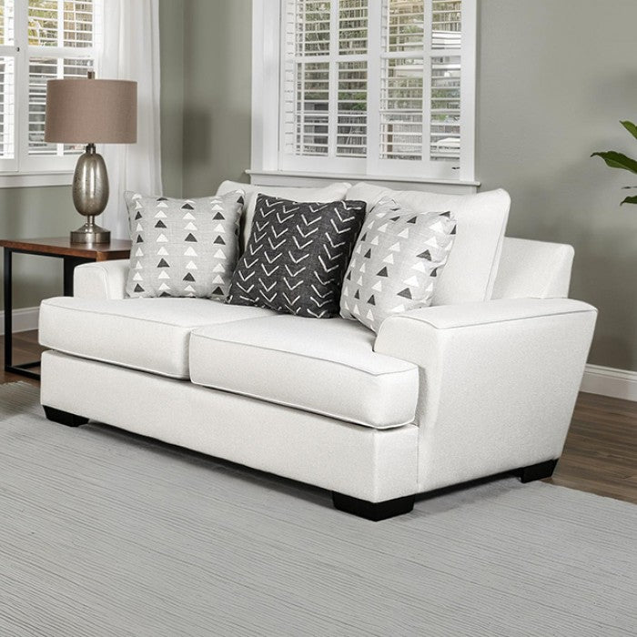 SM1254 2 pc Hyde park grey woven fabric sofa and love seat set multi color throw pillows set back arms