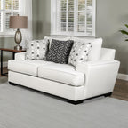 SM1254 2 pc Hyde park grey woven fabric sofa and love seat set multi color throw pillows set back arms