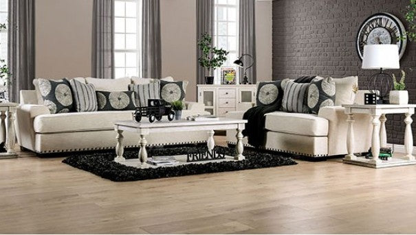 SM1283 2 pc Germaine ivory chenille fabric sofa and love seat set